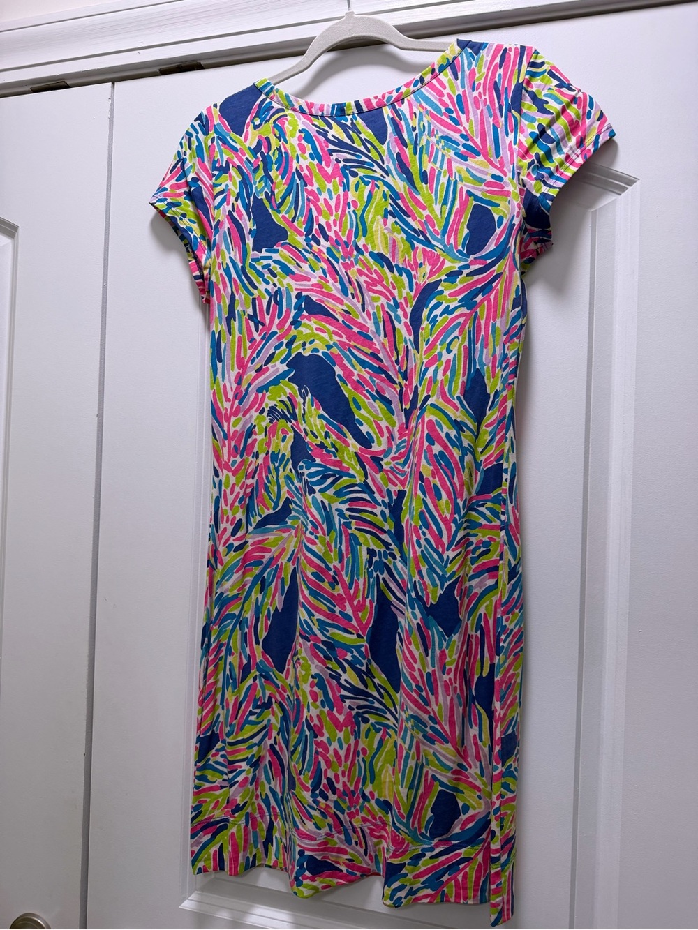 Lilly Pulitzer Multicolor Palm-Print V-Neck Dress (Pink, Blue, Green, Yellow) - Picture 3 of 4